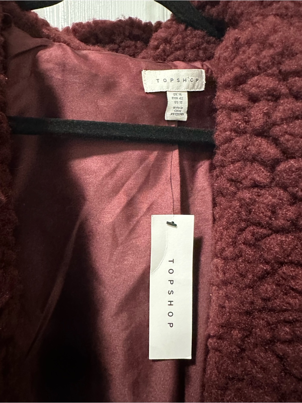 NWT Topshop Frenchy Big Borg Teddy Coat Burgundy Size 10 Oversized - Picture 5 of 7